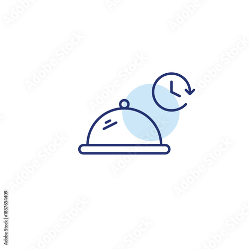 Restaurant food cloche and clock. Food delivery, timed menu orders. Pixel perfect, editable stroke vector icon