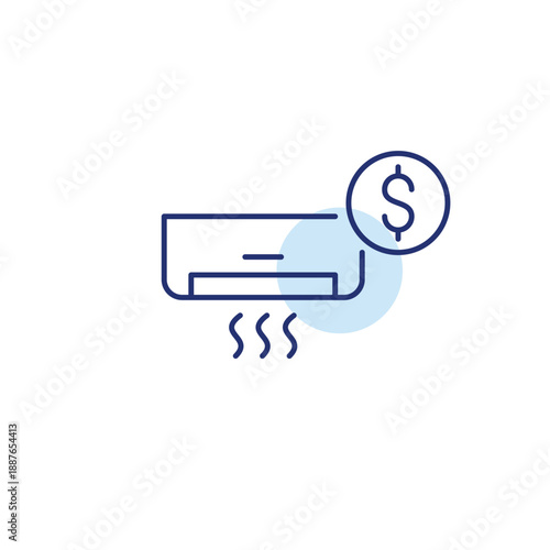 Ac unit and dollar. Cost-effective cooling system, repairs and warranty. Pixel perfect, editable stroke vector icon
