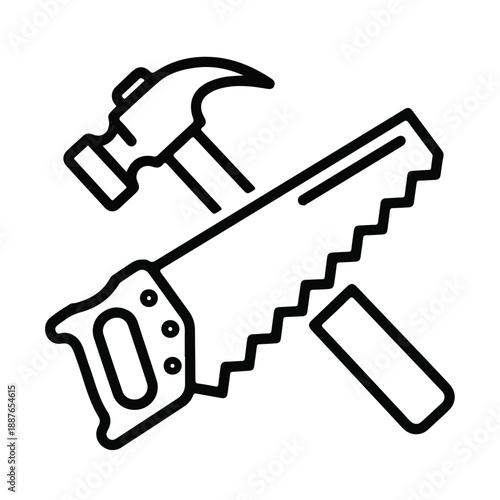 Hammer and Saw's Harmony: A graphic depiction of a hammer and saw, classic tools of the trade, intersecting in perfect alignment. Showcasing precision, strength.