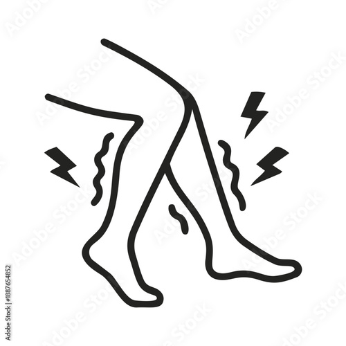 Leg Pain and Discomfort: An illustration of legs depicting discomfort or pain, with wavy lines and lightning bolts suggesting a health concern. 