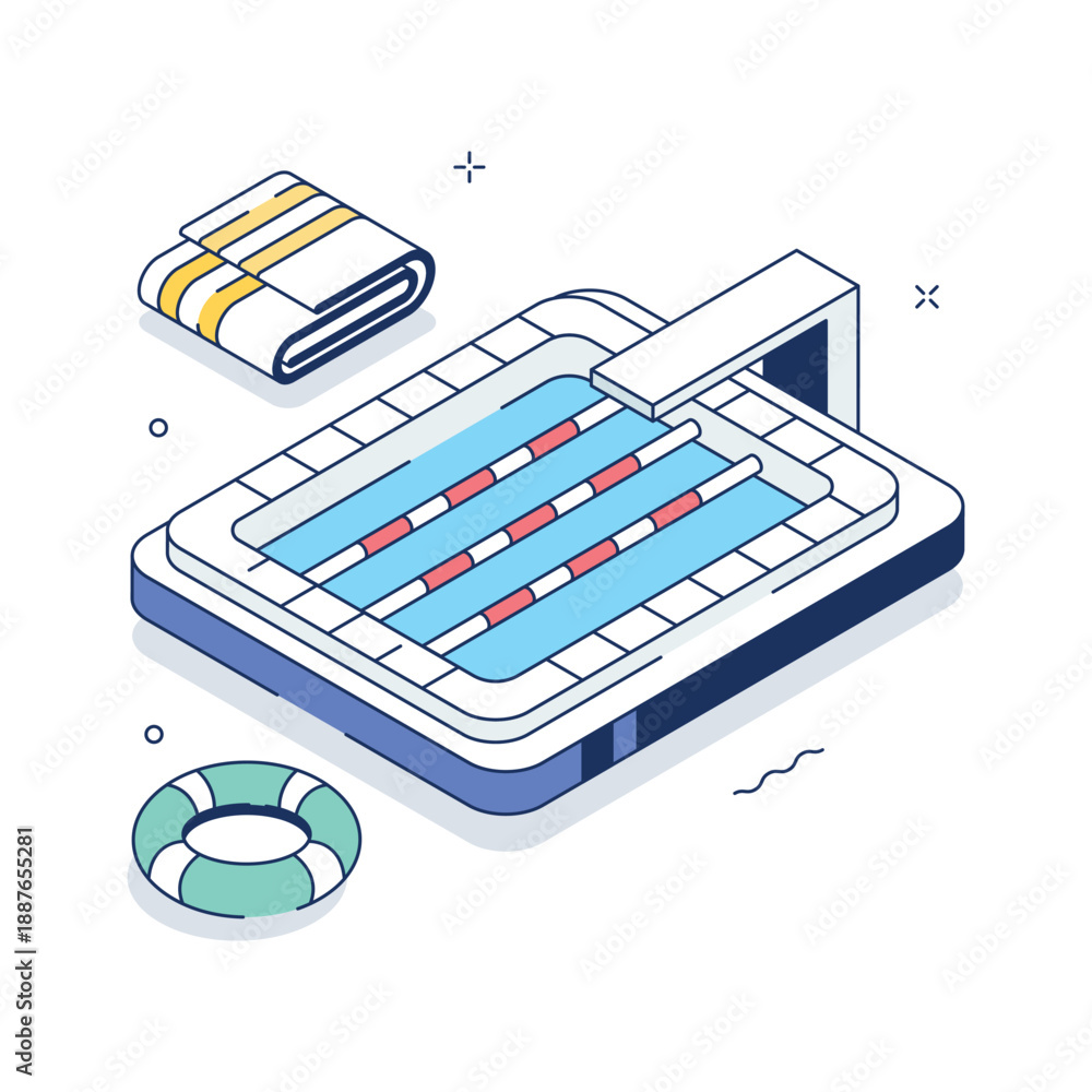 Fototapeta premium Visually appealing isometric illustration of swimming pool for fitness training