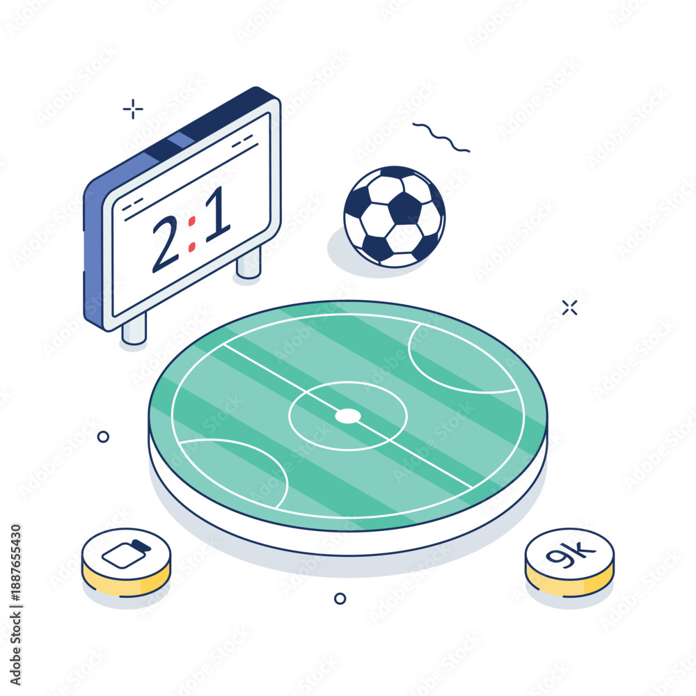 Naklejka premium Dynamic isometric illustration representing soccer match, football ground