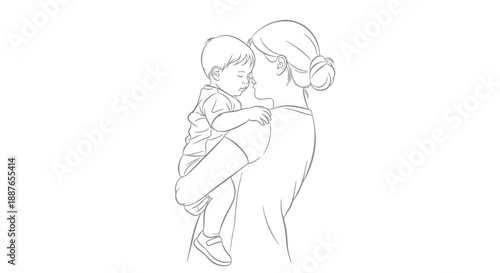 Mother holding her sleeping child in an embrace.