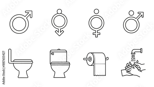 Restroom Icons and Symbols for Men Women and Hygiene.