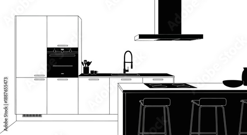Modern Kitchen Interior Design Illustration.