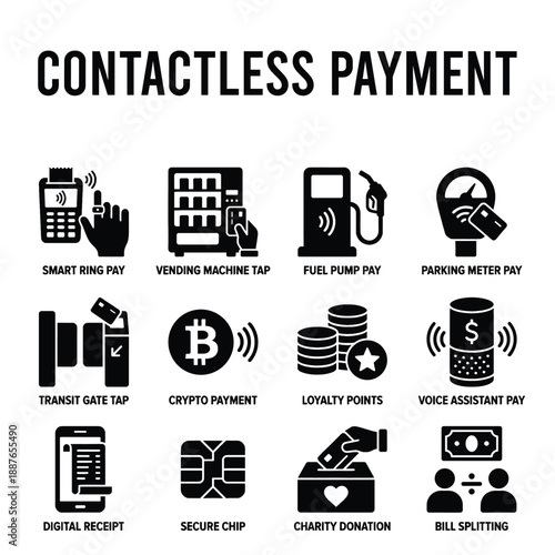 Contactless Payment and NFC Technology Icon Set, Filled Icon, Simple Icon, Vector Icon