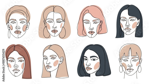 Diverse female faces illustration showcasing various hairstyles and facial features