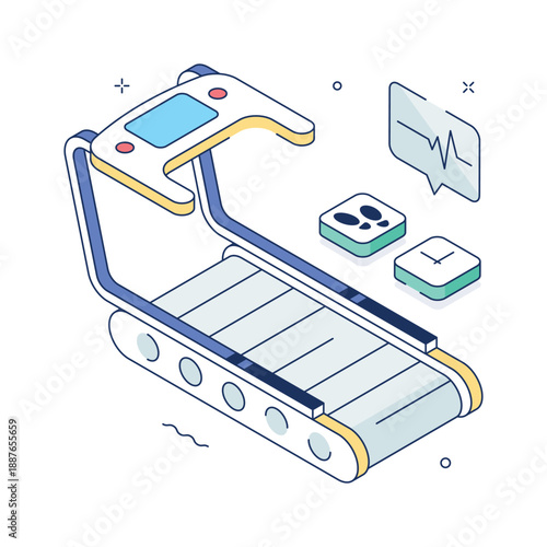 Modern isometric illustration of treadmill for cardio fitness training