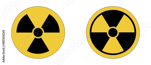 Radioactive and Nuclear Hazard Icon Set featuring radiation warning symbols and uranium reactor designs for safety signage.