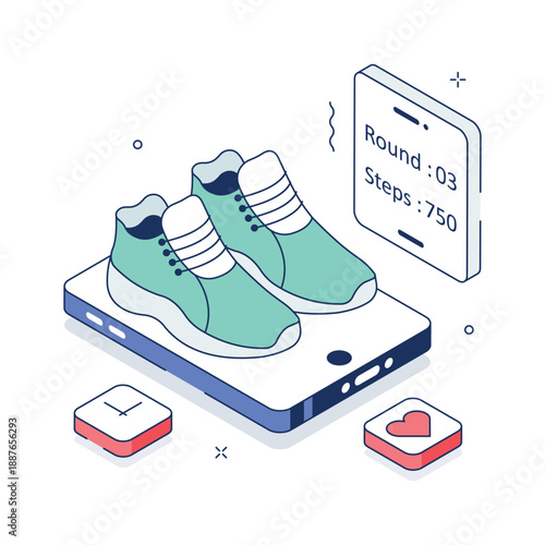 Step counter for daily fitness in trendy isometric design style, editable vector