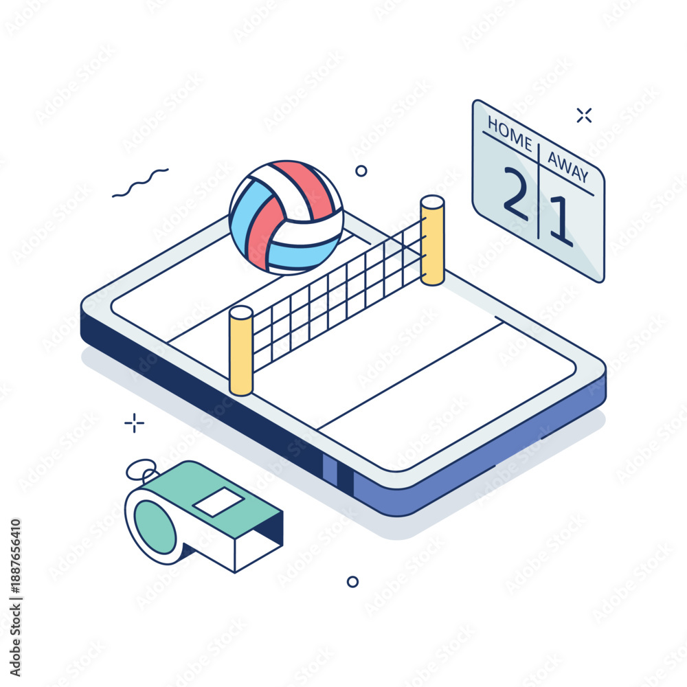 Fototapeta premium Modern isometric illustration of volleyball sport and competitive athletic gameplay