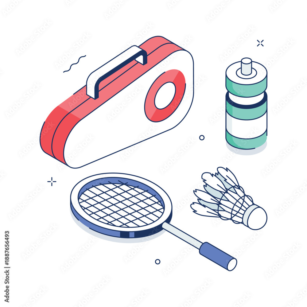 Fototapeta premium Badminton sport and agility training isometric illustration in trendy style