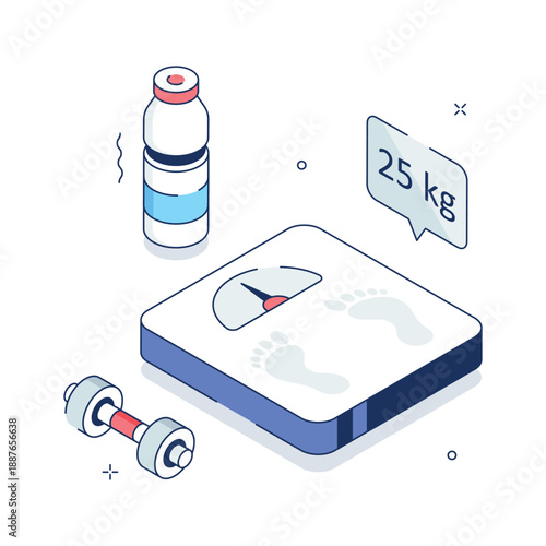 Isometric illustration displaying weight scale for health tracking
