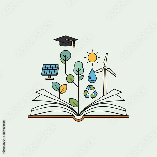 Flat Illustration of Education and Environmental Awareness Concept with Book