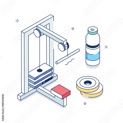 Isometric illustration showing lat pulldown strength training machine