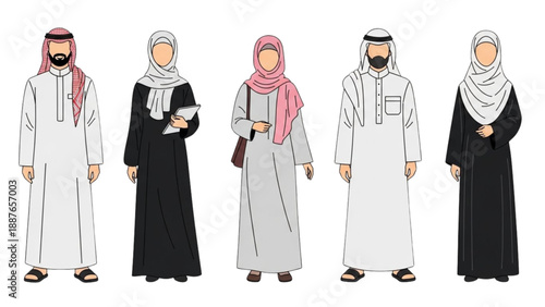 Diverse group of people in traditional attire standing together in a cultural setting from a straightforward viewpoint