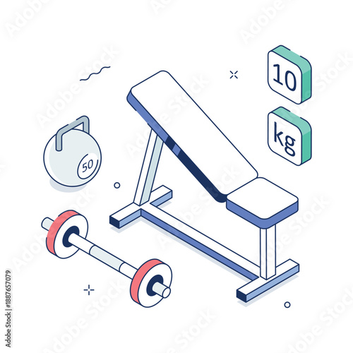 Incline bench strength workout isometric illustration in modern style