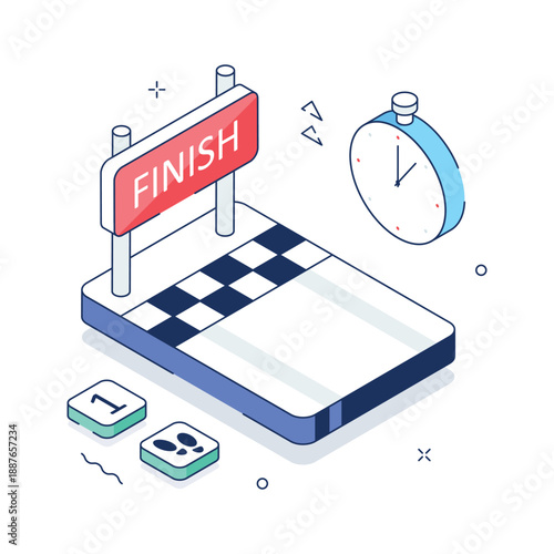 Isometric illustration representing marathon event and endurance