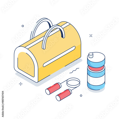 Stylish isometric illustration showing gym bag for fitness lifestyle