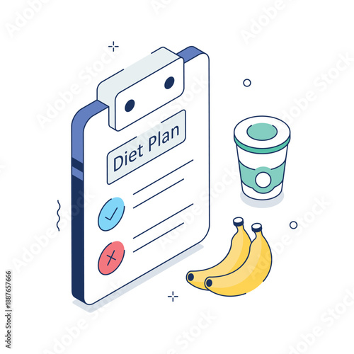 Isometric illustration presenting diet plan for healthy lifestyle