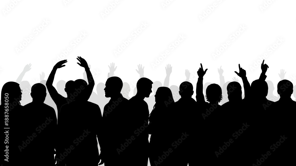 Naklejka premium Crowd Silhouette People Dancing Celebration.