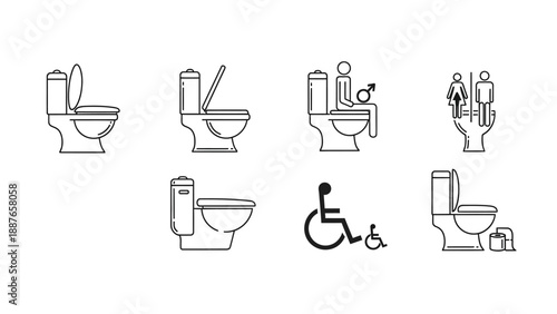 Collection of Toilet Icons and Symbols for Restrooms.