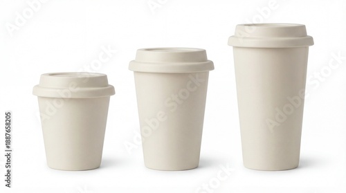 Wallpaper Mural Three Paper Coffee Cups of Different Sizes on White. Torontodigital.ca