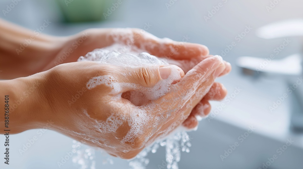 Fototapeta premium A person is washing their hands with soap