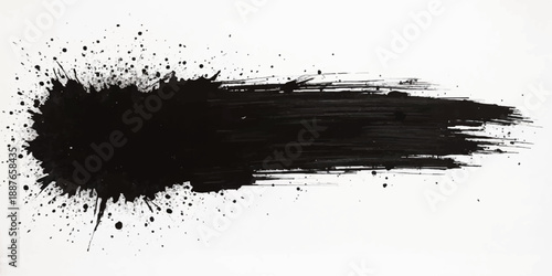 Abstract grunge background of black ink splat and liquid blue water splashes with transparent bubbles and flowing white waves in a fresh macro motion