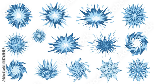 Abstract Collection of Blue Geometric Shapes on White Background