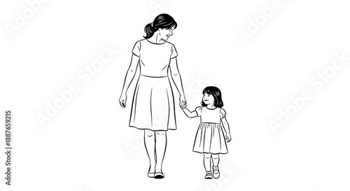 Mother and Daughter Holding Hands Walking Together.