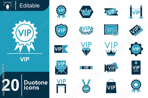 Exclusive VIP icons set for premium access, membership, and special recognition in duotone style