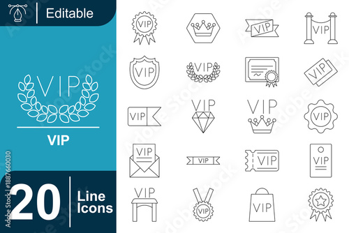 Set of VIP icons with various symbols and decorative elements representing exclusivity, awards, and special access, great for premium services