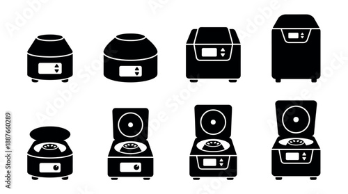 Collection of Black Silhouettes Representing Various Centrifuge Machines.