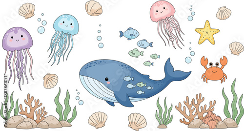 Photography Cute underwater sea animals illustration