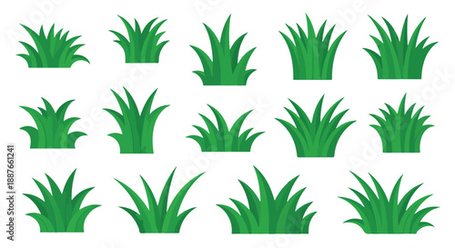 Cartoon Illustration of Various Grass Clumps, Isolated on White