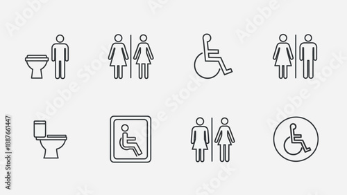 Restroom Sign Icons Collection Male Female Accessible Toilet Symbols.