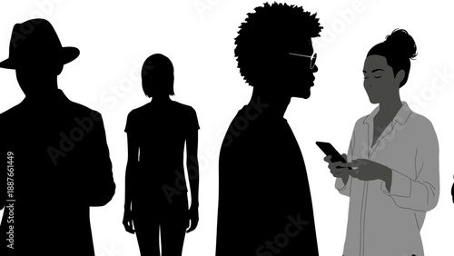 Diverse Group of People Silhouettes Standing Together.