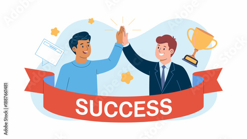 two men giving a high-five to celebrate a successful partnership vector illustration