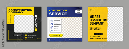 Construction Company Services Social Media Post Template Bundle