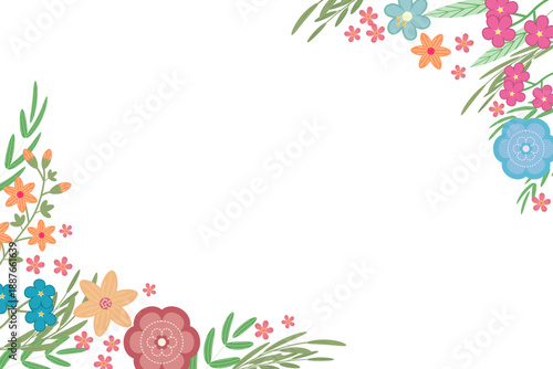orizontal card design with elegant floral compositions placed in corners Transparent background Clean empty copy space in center for text, logos, invitations, branding, or creative graphic layouts