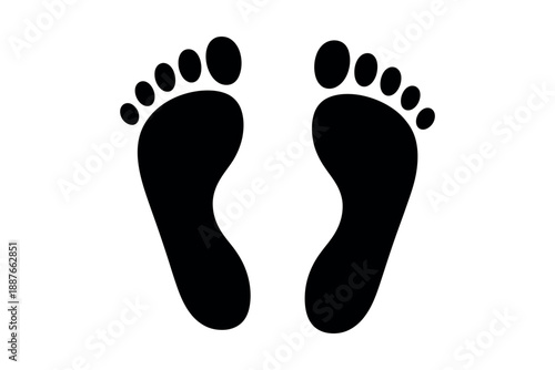 Simple Human Footprints Vector Illustration featuring black silhouettes of barefoot soles with toes for walking concepts
