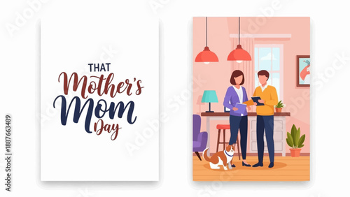 A couple discusses a document in a cozy room with a pet dog nearby