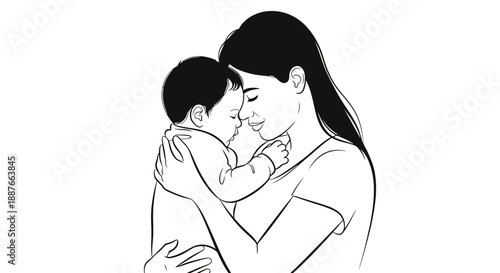 Mother holding her baby in a loving embrace.