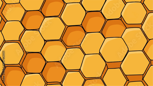 A close-up of a bright orange honeycomb pattern with thick black outlines