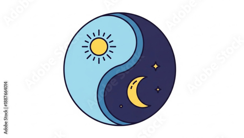 Yin Yang Symbol with Sun and Moon on White Background