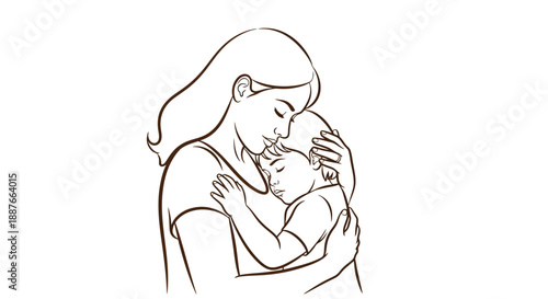 Mother holding her sleeping child with love and tenderness.