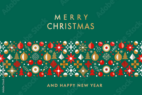 Festive christmas greeting card with ornaments and seasonal decorations