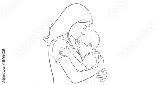 Mother holding her child tenderly in a loving embrace.