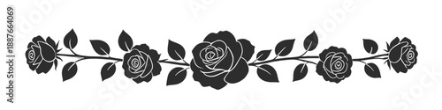Black rose floral border divider ornament for elegant design
